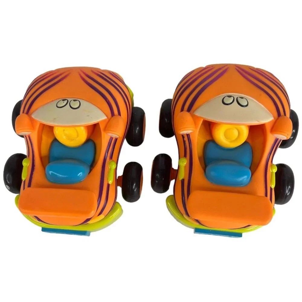 Battat‎ Just B You Pull Back And Go Set Of 4 Rubber Friction Toy Cars Tiger Lot